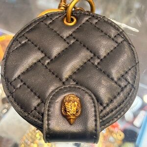 Kurt Geiger Hand Mirror Keychain  Round Leather Quilted dbl Mirror